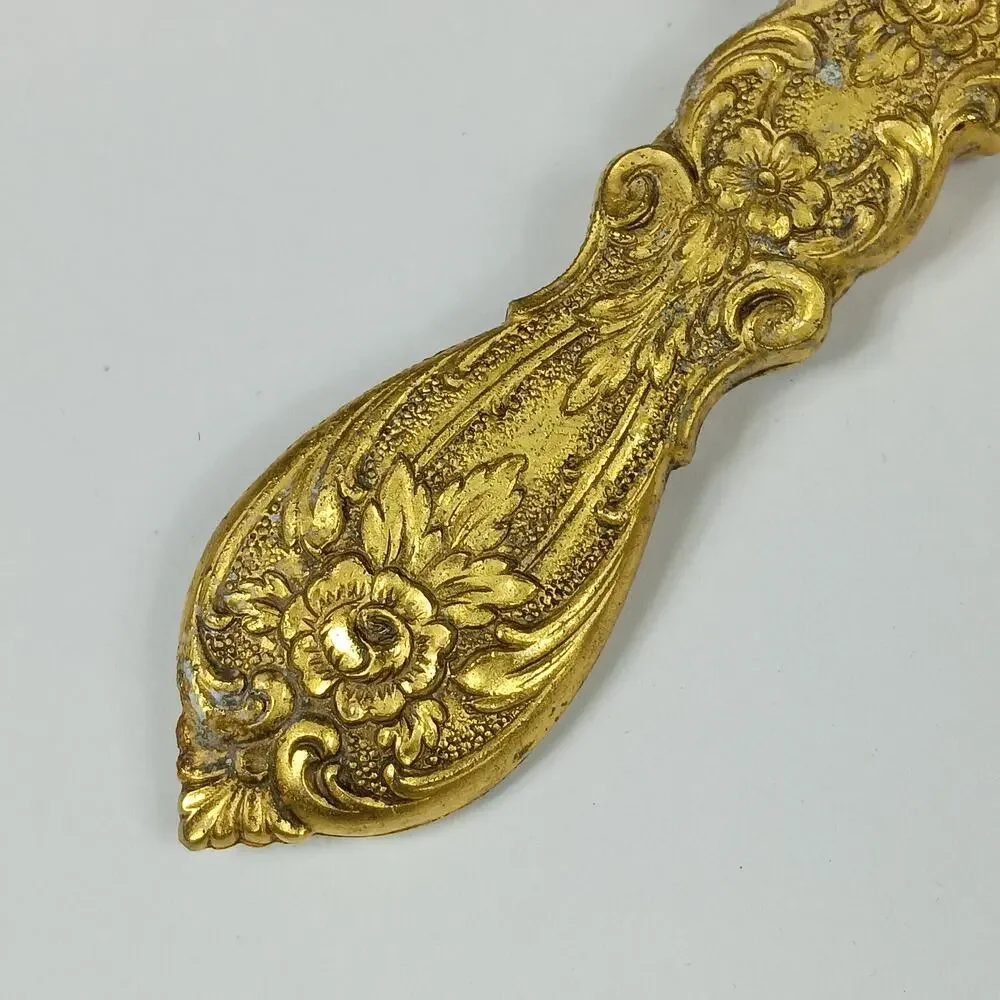 Vintage Hair Brush Brown Marble Like Back Golden Handle Clear Bristles Removable